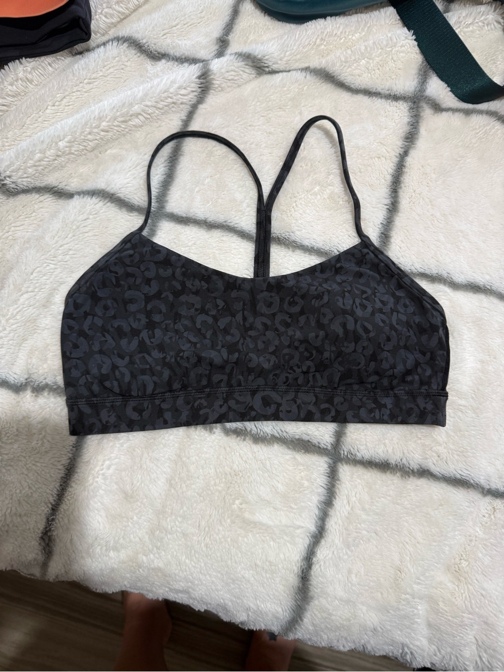 Woman’s size 10 lululemon Black Gray Leopard Print Strappy Sports Bra